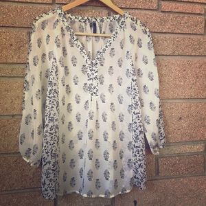 Maurices Tree/Flower Pattern Peasant Blouse - M